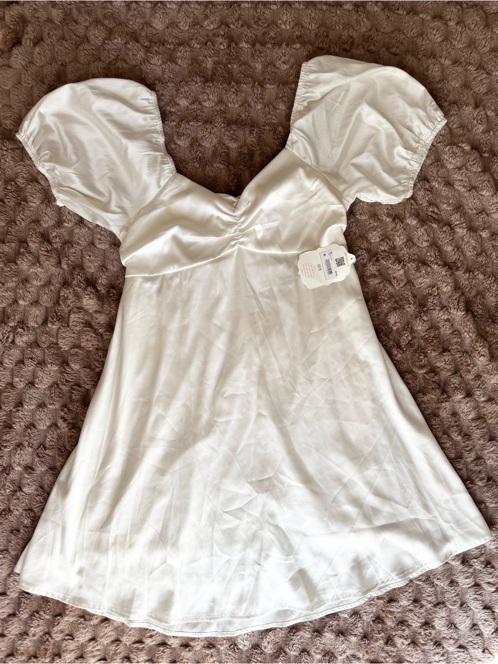Altar’d State White Satin Dress Puff Sleeve Bow Back Mini Dress Size M